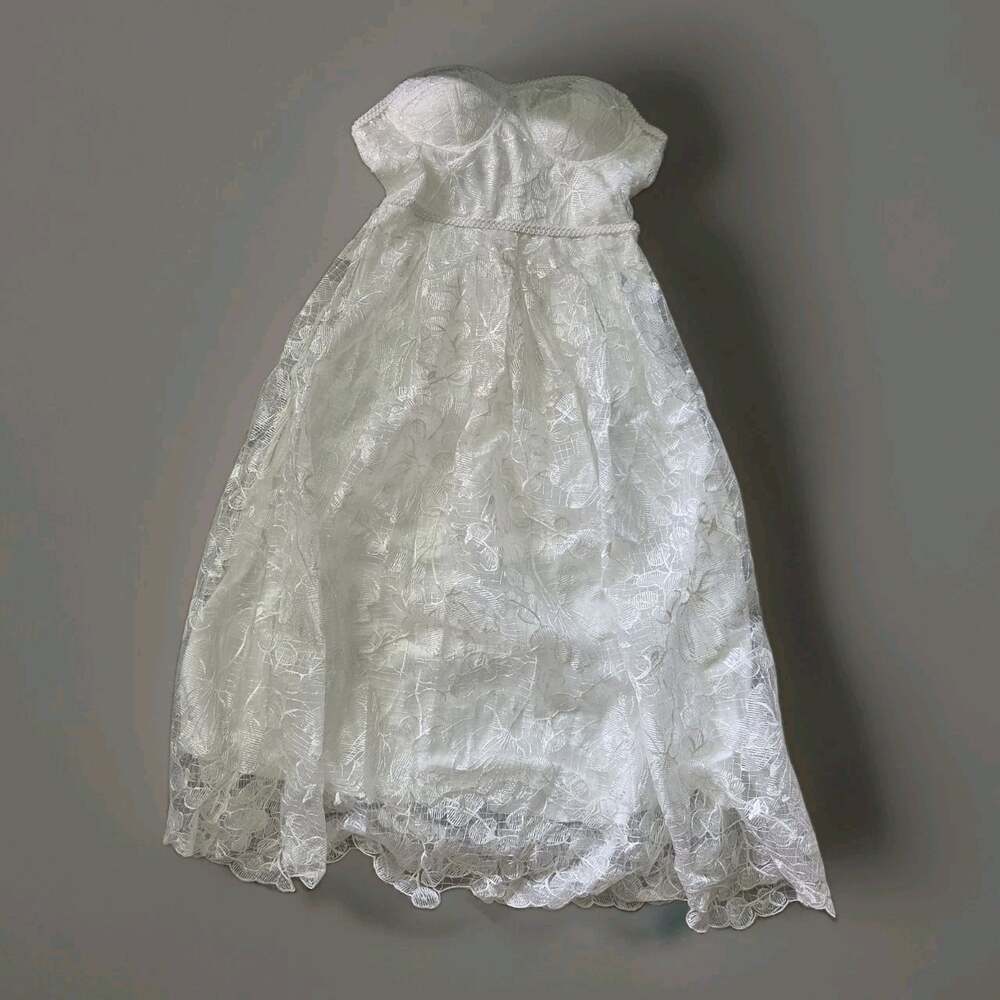 White Lace Corset Midi Dress Sweetheart Neckline Floral Lace Bridal Cocktail